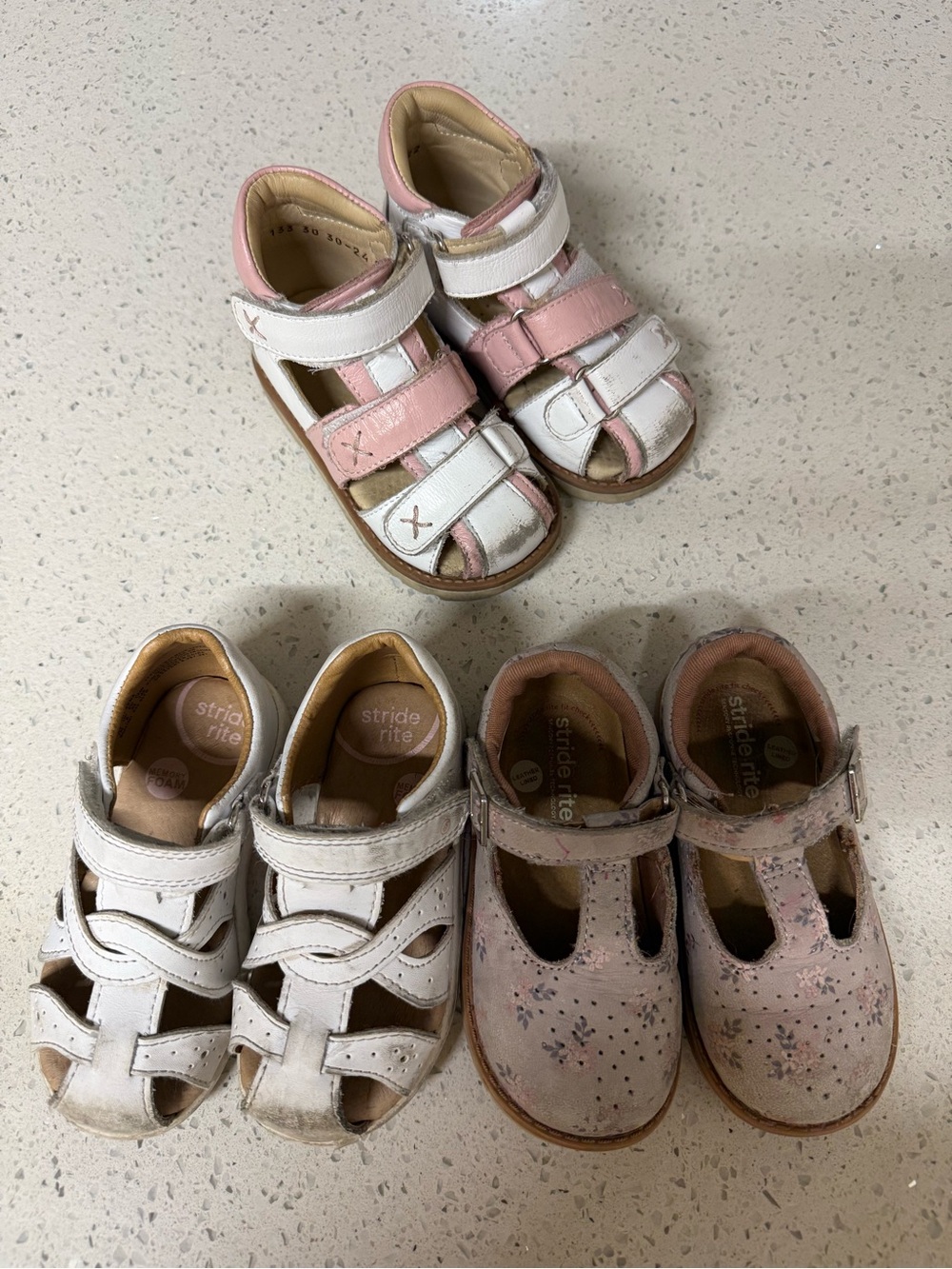 Stride Rite Girls White & Pink Sandal Bundle (3 Pairs)